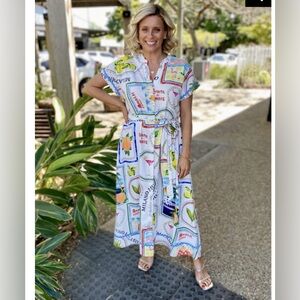 AVA & GRACE Almafi printed patterned midi dress size small novelty Italy travel